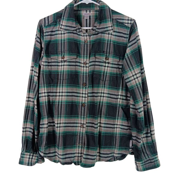 Carhartt Womens Med Hamilton Flannel Plaid Button Up Long Sleeve Shirt Cabincore - Picture 1 of 5